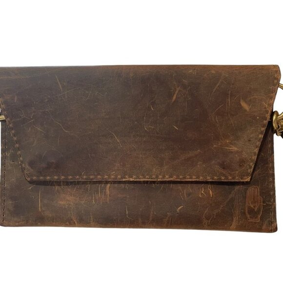 Handmade Distressed Leather Crossbody Bag Retro Rustic Academia Casual Outdoor - Picture 3 of 10